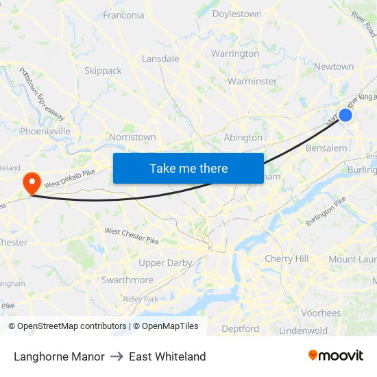 Langhorne Manor to East Whiteland map