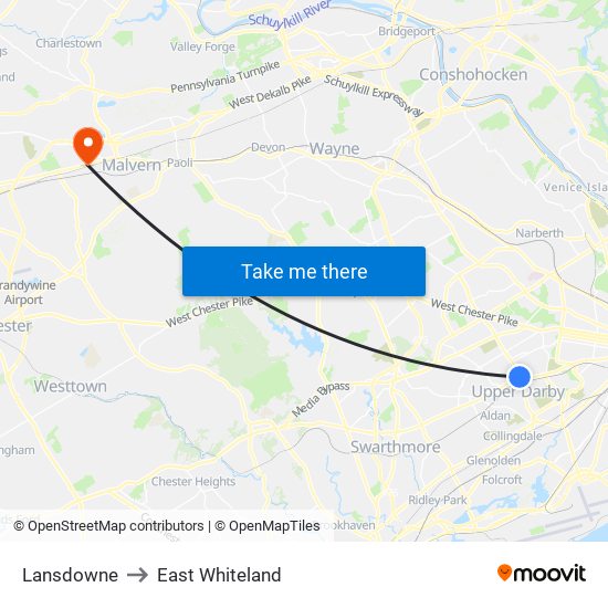 Lansdowne to East Whiteland map