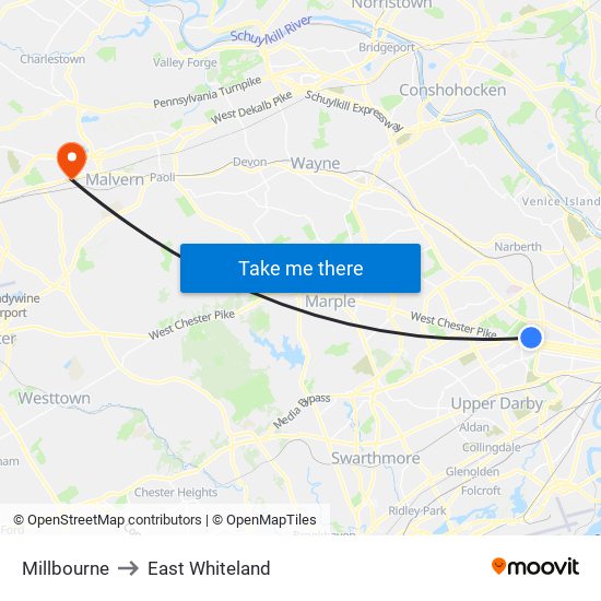 Millbourne to East Whiteland map