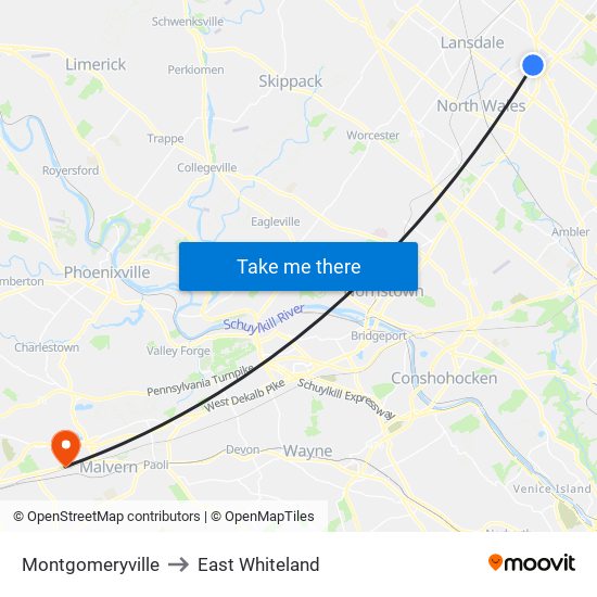 Montgomeryville to East Whiteland map