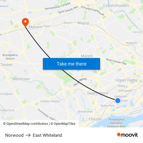 Norwood to East Whiteland map