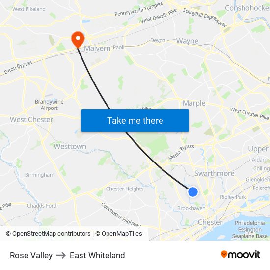 Rose Valley to East Whiteland map