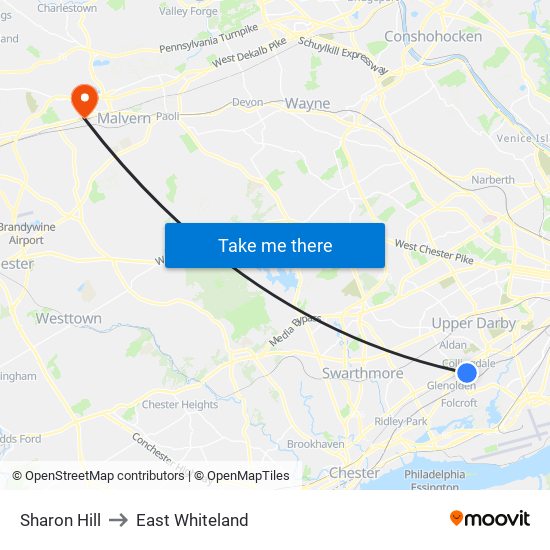 Sharon Hill to East Whiteland map