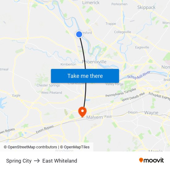 Spring City to East Whiteland map