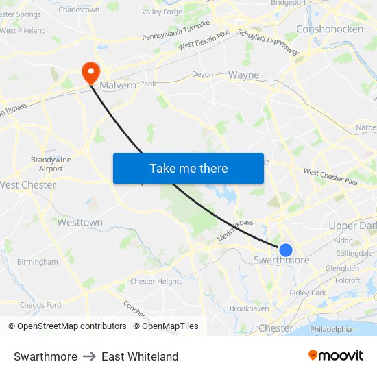 Swarthmore to East Whiteland map