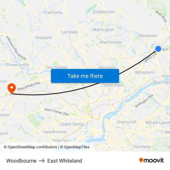 Woodbourne to East Whiteland map