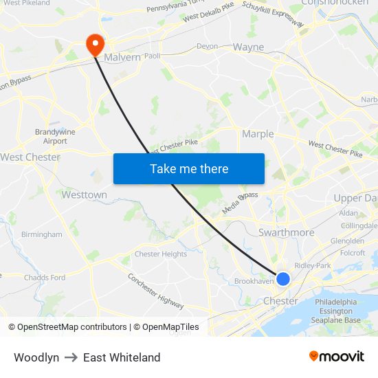 Woodlyn to East Whiteland map