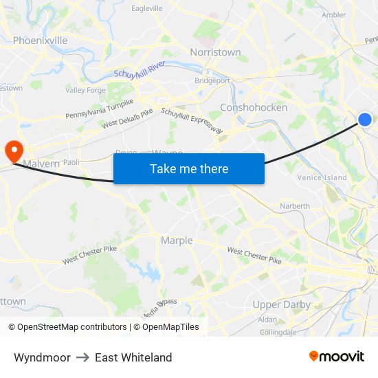 Wyndmoor to East Whiteland map