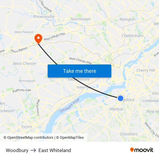 Woodbury to East Whiteland map