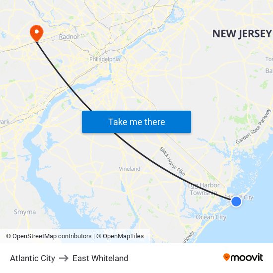 Atlantic City to East Whiteland map