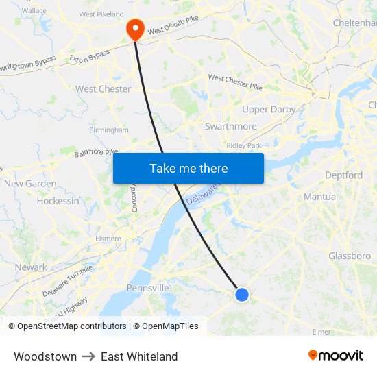 Woodstown to East Whiteland map