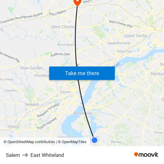 Salem to East Whiteland map