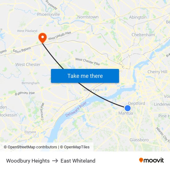 Woodbury Heights to East Whiteland map