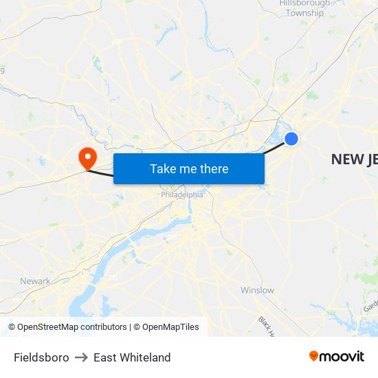 Fieldsboro to East Whiteland map