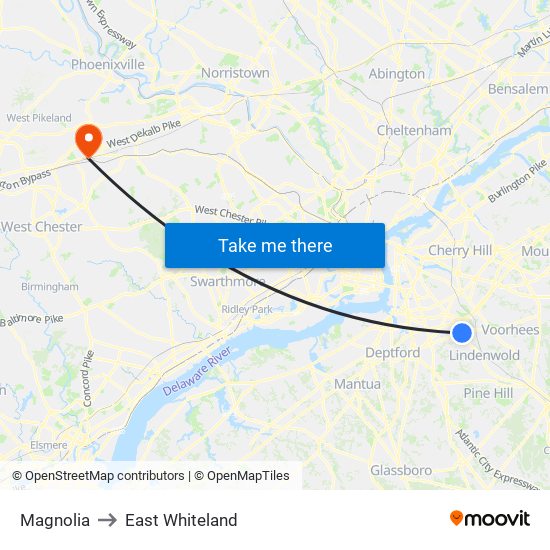 Magnolia to East Whiteland map