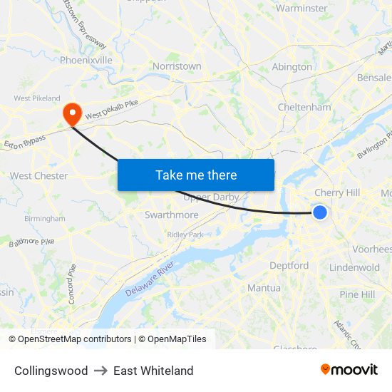 Collingswood to East Whiteland map