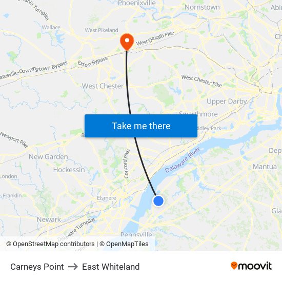 Carneys Point to East Whiteland map