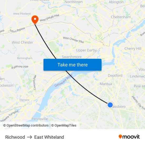 Richwood to East Whiteland map