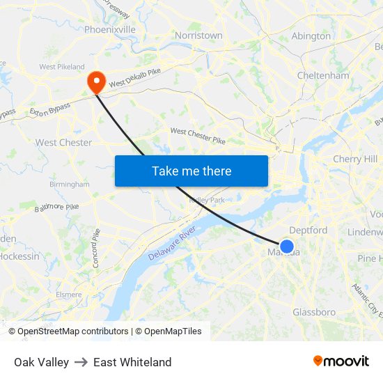 Oak Valley to East Whiteland map