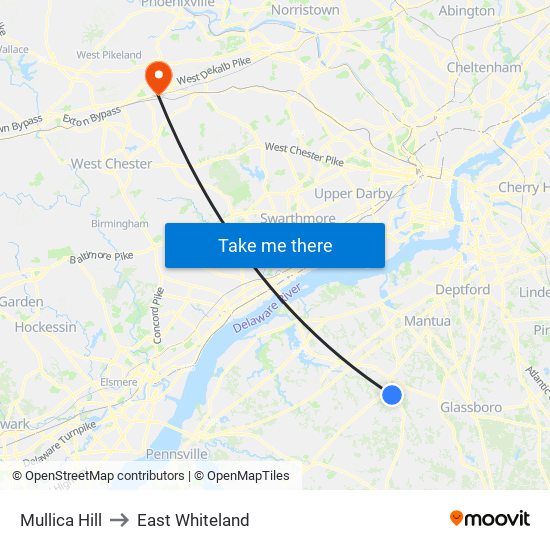 Mullica Hill to East Whiteland map
