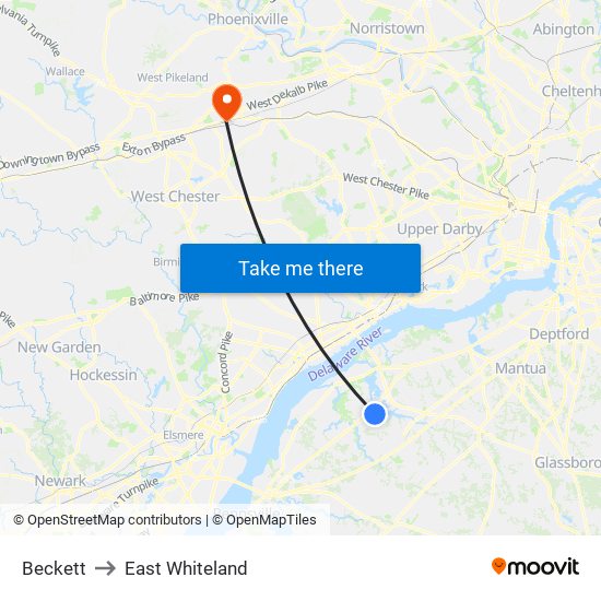 Beckett to East Whiteland map