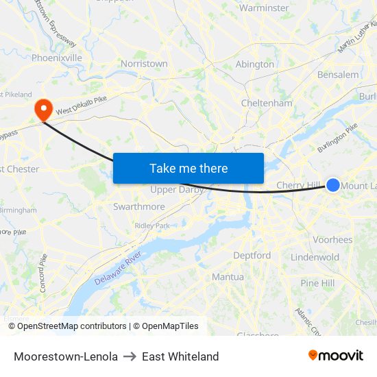 Moorestown-Lenola to East Whiteland map