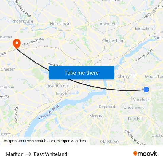 Marlton to East Whiteland map