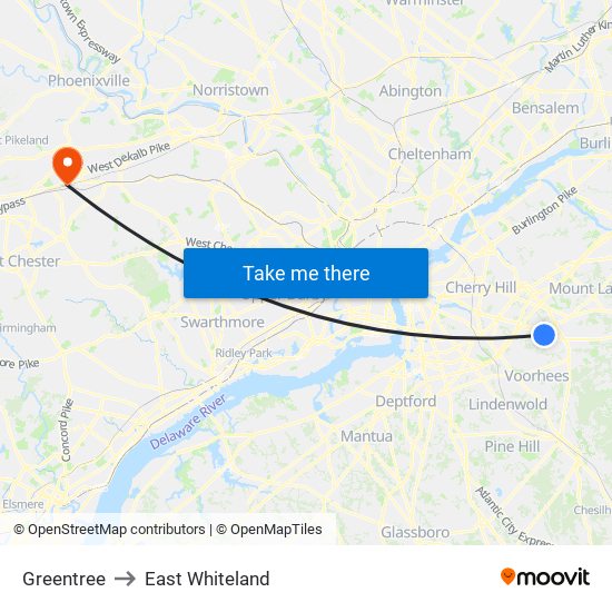 Greentree to East Whiteland map