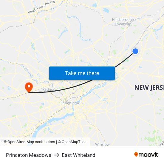 Princeton Meadows to East Whiteland map