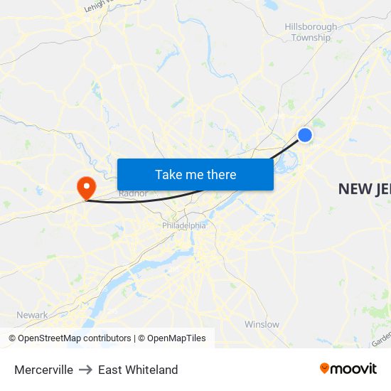 Mercerville to East Whiteland map