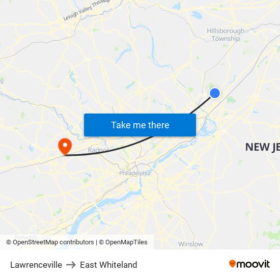 Lawrenceville to East Whiteland map