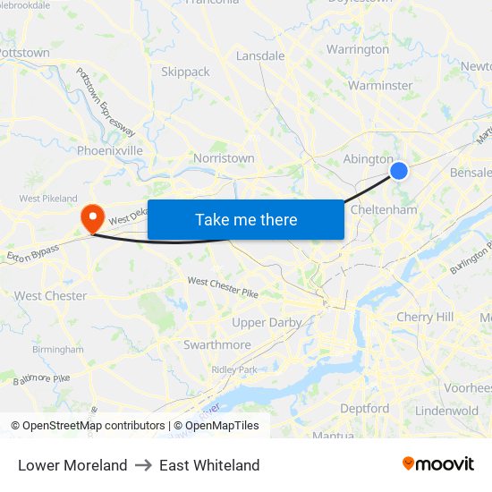 Lower Moreland to East Whiteland map