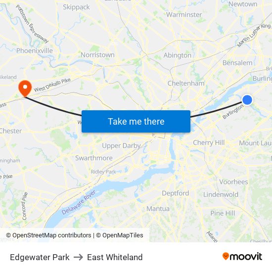 Edgewater Park to East Whiteland map