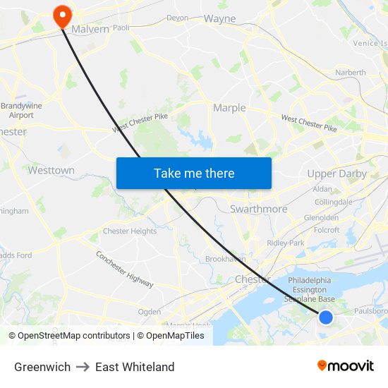 Greenwich to East Whiteland map