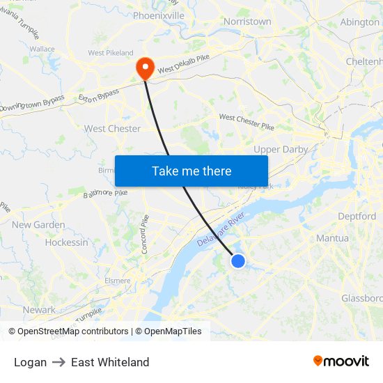 Logan to East Whiteland map
