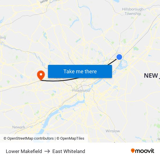 Lower Makefield to East Whiteland map