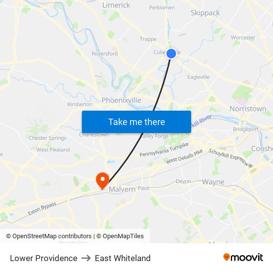 Lower Providence to East Whiteland map