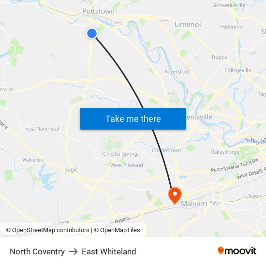 North Coventry to East Whiteland map