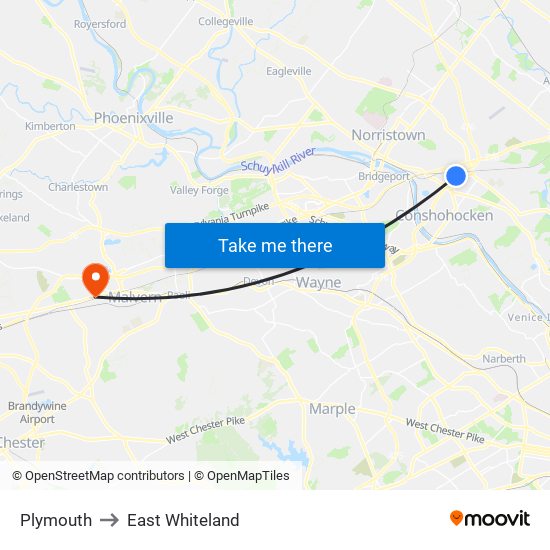 Plymouth to East Whiteland map