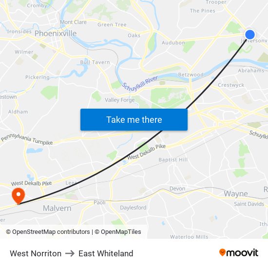 West Norriton to East Whiteland map