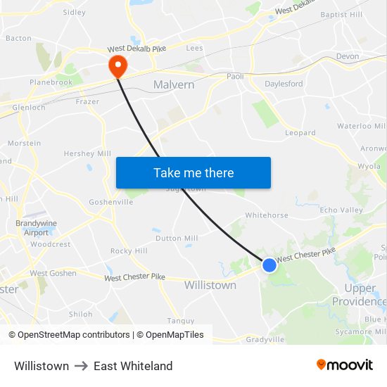 Willistown to East Whiteland map