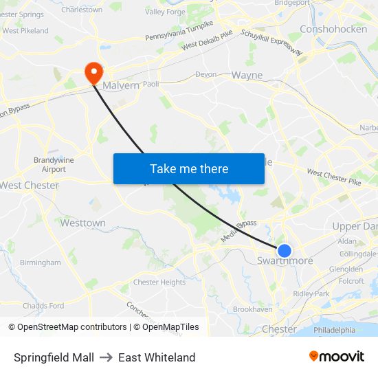 Springfield Mall to East Whiteland map