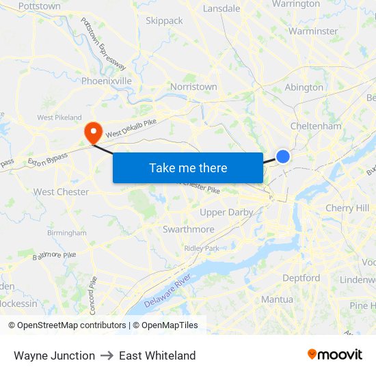 Wayne Junction to East Whiteland map