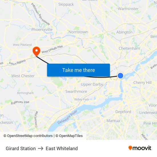 Girard Station to East Whiteland map