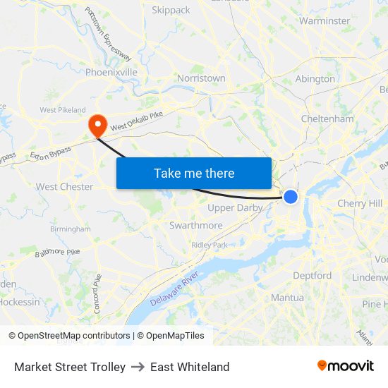 Market Street Trolley to East Whiteland map