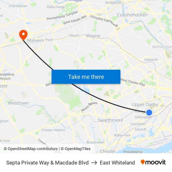 Septa Private Way & Macdade Blvd to East Whiteland map