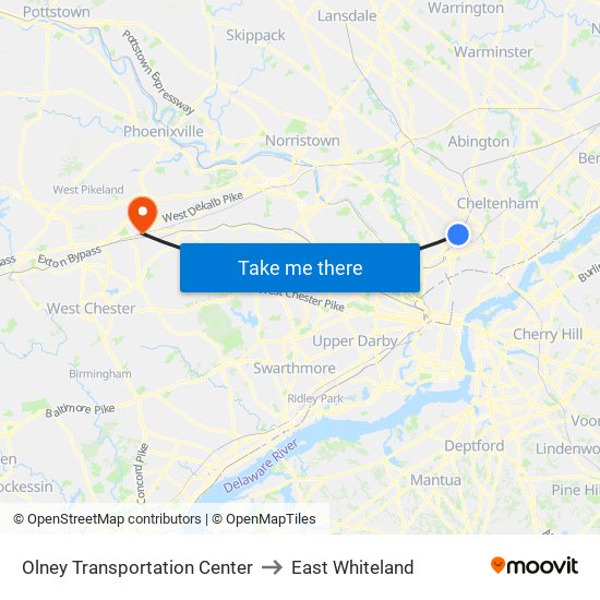 Olney Transportation Center to East Whiteland map