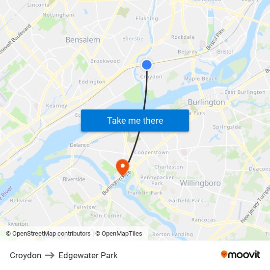 Croydon to Edgewater Park map