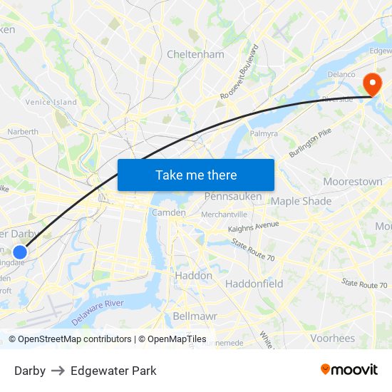 Darby to Edgewater Park map