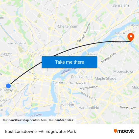 East Lansdowne to Edgewater Park map